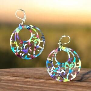 Colorful Round Filigree Hoop Earrings